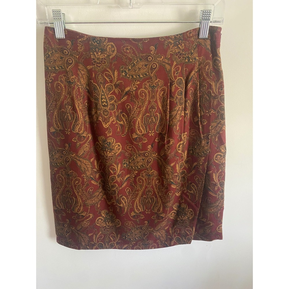 Harold Powell Vintage Paisley Pencil Skirt Burgundy Wool Blend Size 6 Made in US